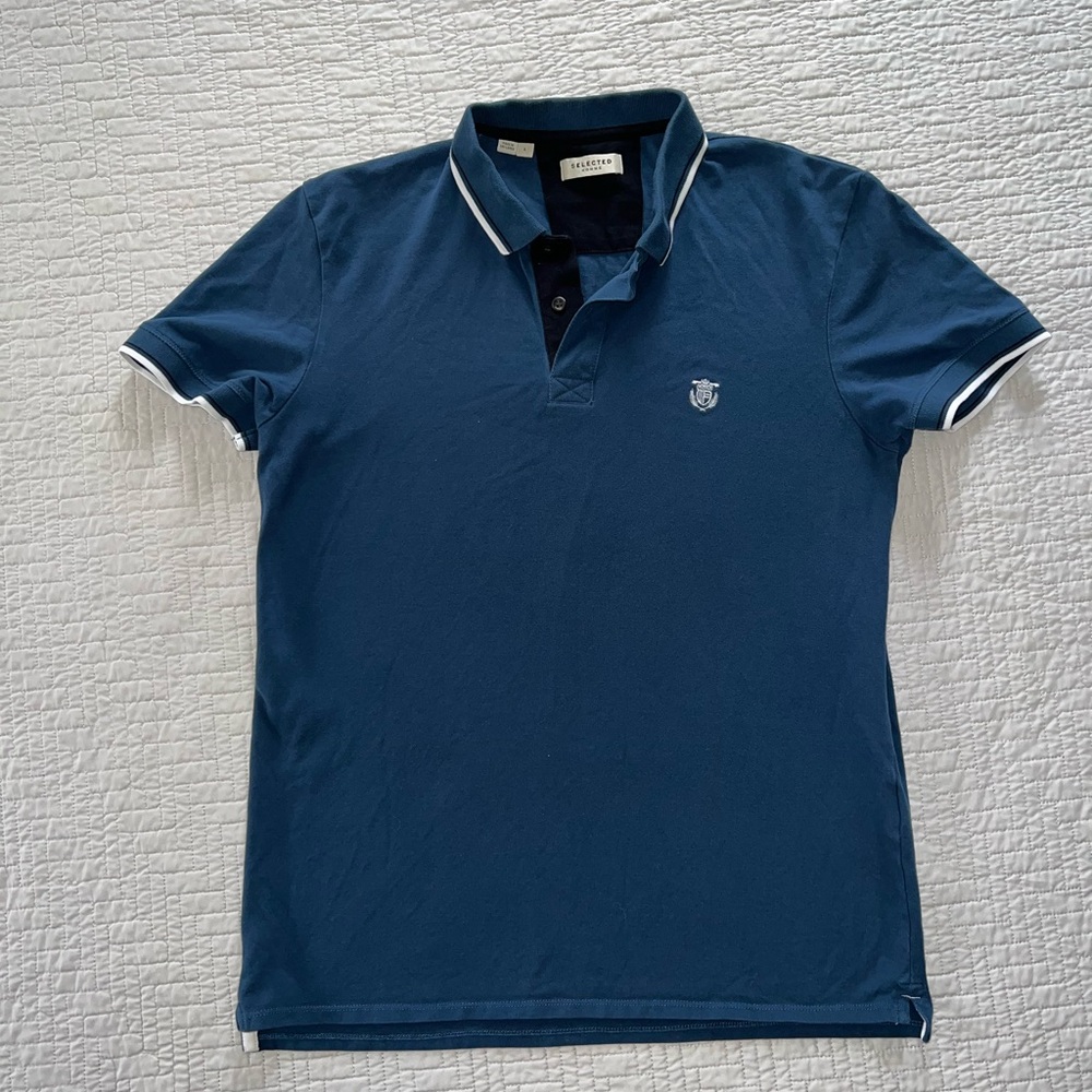 Selected Homme Men's Blue Polo Shirt Size Large
